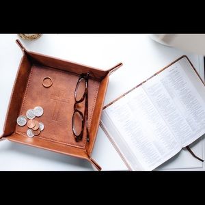 Leather Tray w/ Cross - Catholic Gift - Christian Decor Religious Gifts